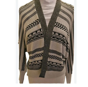 Express Aztec Print Open Front Comfy Cardigan Ivory&Black Sz S/M Sweater